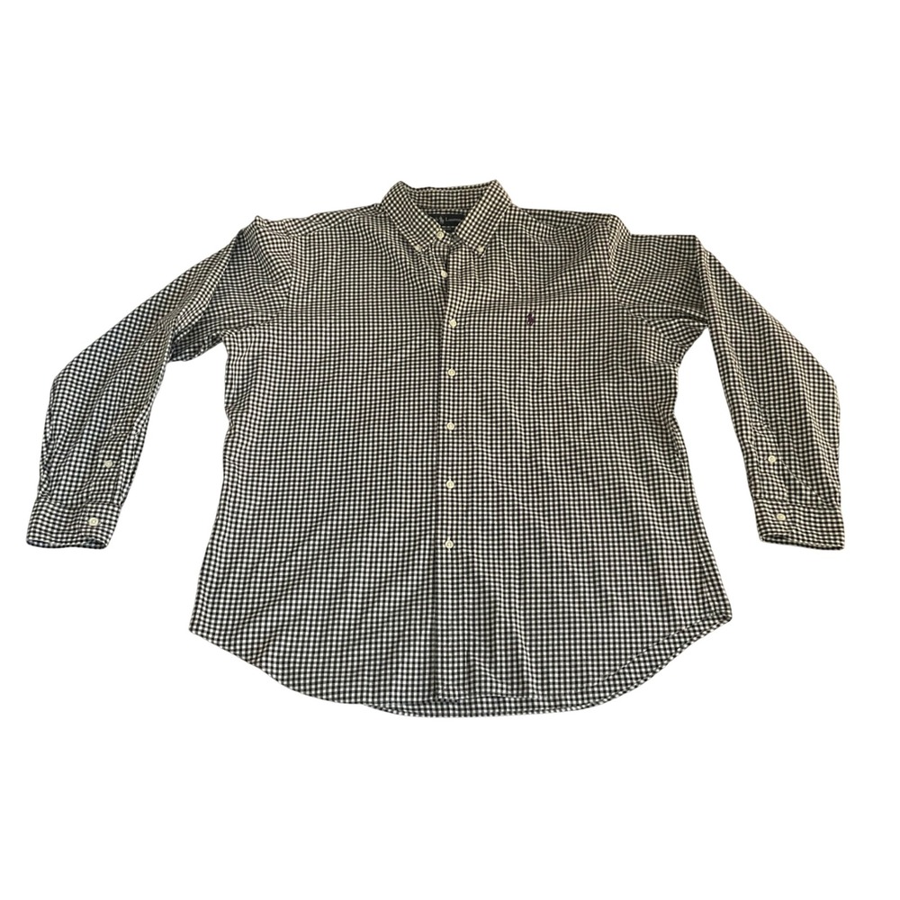 Ralph Lauren Button Down Shirt Mens XL Gingham Classic Fit Long Sleeve Black